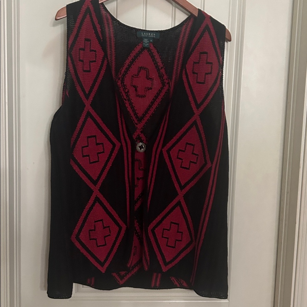 Vintage LAUREN Ralph Lauren 1X Black/Red western Vest